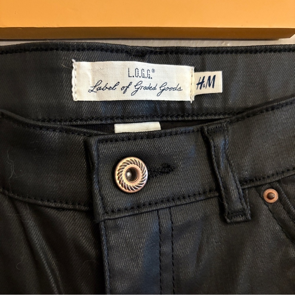 H&M Black Wax Skinny Jeans,  Faux Leather Look – Size 10 Like New - Picture 7 of 15